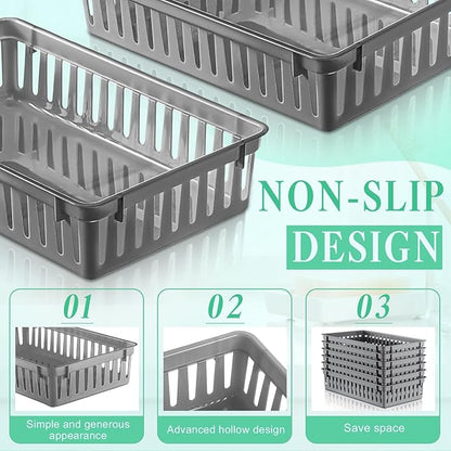 Wenqik 24 Pcs Plastic Storage Baskets for Classroom Organizing Small Pantry Storage Bins Rectangular Tray for Back to School Household Toys Classroom Bedrooms, Kitchens Countertops(Gray)