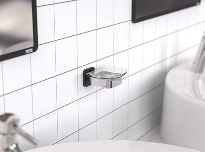 Shower Soap Holder, Wall Mounted Soap Dish, Soap Saver, Soap Tray, Bar Soap Holder for Shower Bathroom & Kitchen Accessories (Black + Chrome, 4.49×4.33in)