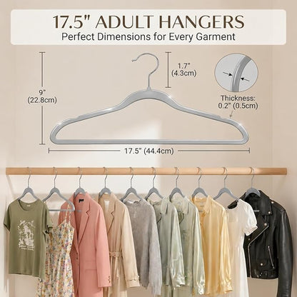 SMARTOR Plastic Hangers 20 Pack - Thin and Slim Design for Space Saving Organizer - Durable & Heavy Duty Closet Organizers and Storage with 360 Swivel Hooks, Non Slip Notches for Straps - Gray