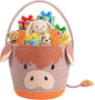 Small Woven Storage Basket with Handle, Cute Cartoon Cow Baskets for Gift Empty, Cotton Rope Storage Basket for Toy Organizer