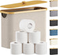 Lifewit Toilet Paper Storage Holder for 9 to 12 Rolls, Free Standing Toilet Paper Basket Stand with Bamboo Lid, Collapsible Fabric Bathroom Organizer Box for Mega Rolls, 23L, Large, White, Beige