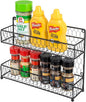 MyGift Spice Rack Wall Mount, Counter 2 Tier Spice Rack, over the Stove Seasoning Jar Storage Organizer, Black Metal Wire, Kitchen Farmhouse Style