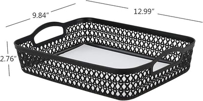 Large Plastic Shallow Storage Baskets Trays, Plastic A4 Desktop Basket, Black, 6 Packs