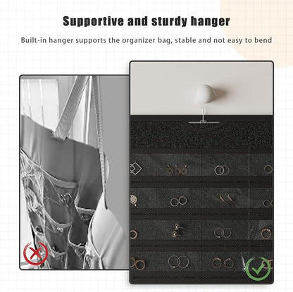 2 Pack Hanging Jewelry Organizer 80-Pocket Dual-sided Jewelry Storage for Earring Necklace Bracelet Ring Travel Holder, Black