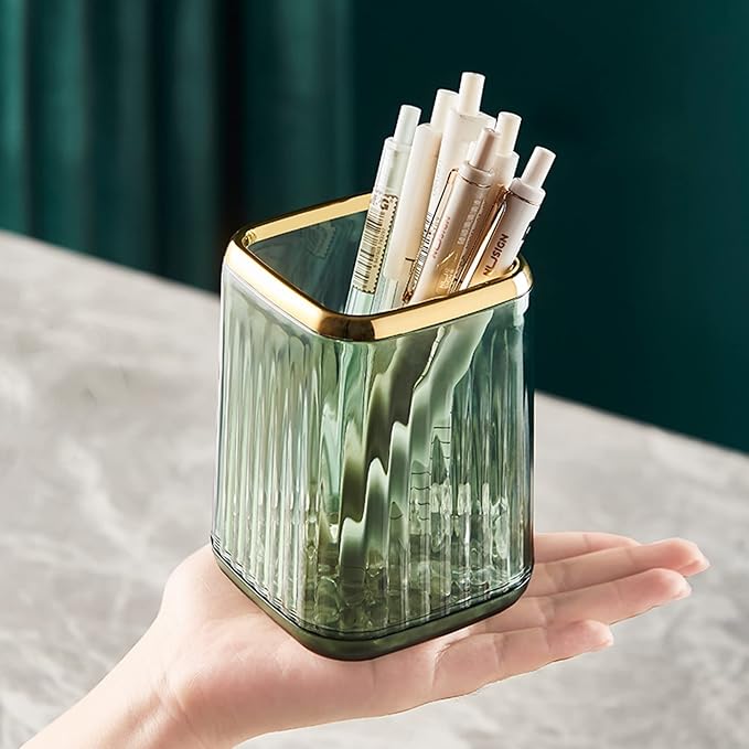 2 Pcs Makeup Brush Holder Green Acrylic Makeup Brushes Organizer Pen Pencil Holder Cosmetic Brush Holder for Vanity Bathroom Decor Valentines Day Gift