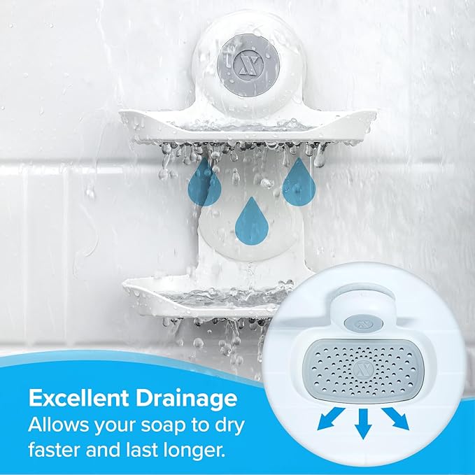 SlipX Solutions Double Soap Saver, Strong Hold Suction Cup Soap Holder, Must Have Universal Kitchen & Bathroom Shower Accessories, No Drilling, No Tools, Rust-Proof, Removable, White