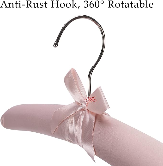 NEOVIVA 15 Inch Anti Slip Satin Padded Clothes Hangers for Women Pink Satin Padded Hangers for Women Clothing, No Shoulder Bump for Adult, Silk Hangers for Sweaters, Dresses, Suits (10 Pack)