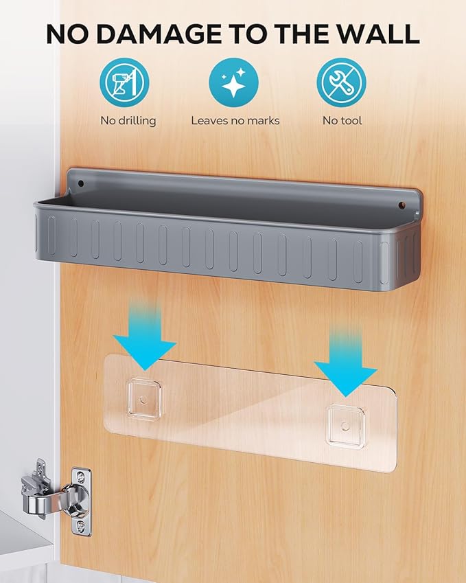Nieifi Spice Rack Wall Mount, 4 Pack, Grey, 2 Inch Wide, Screw or Adhesive Installation, Spice Rack Organizer for Small Spice Jars, Suitable for Kitchen Cabinet or Pantry Door