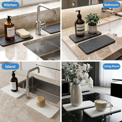 Water Absorbing Diatomite Stone Drying Tray for Sink Kitchen Soap Dish Trays Toothbrush Holder Bathroom Organizer Tray Fast Quick Dry Stone Mat for Kitchen Counter Decor Bathroom Sink Accessories
