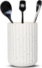 Ceramic Spoon Holder for Coffee Bar, Upright Tea Spoon Holder Cup, Coffee Stirrers Straws Stir Stick Holder, Spotted White Fluted Surface