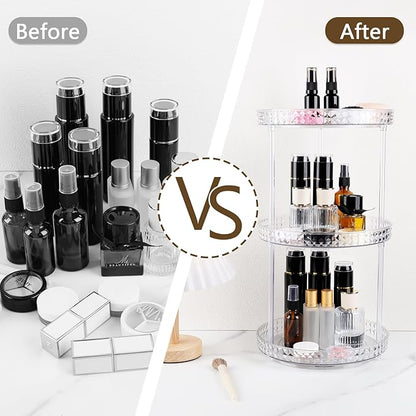 360 Clear Rotating Makeup Organize for Vanity,3 Tiers Lazy Susan with Diamond Pattern, Large-Capacity Skincare Organizers Cosmetic Display Case Organizer for Dresser (Clear White, 3Tiers)