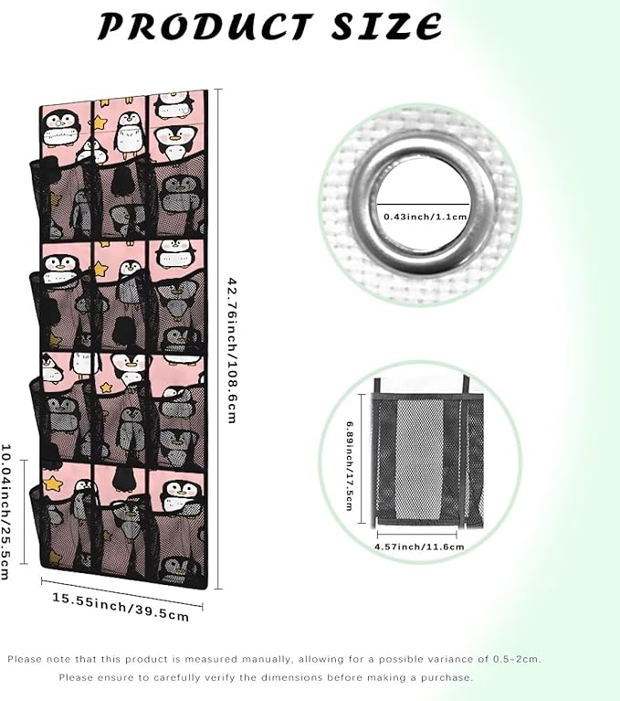 Penguin Space Saving Hanging Shoe Organizer,Entryway Bedroom Bathroom Storage Bags with 12 Mesh Large Pockets,Stylish Print