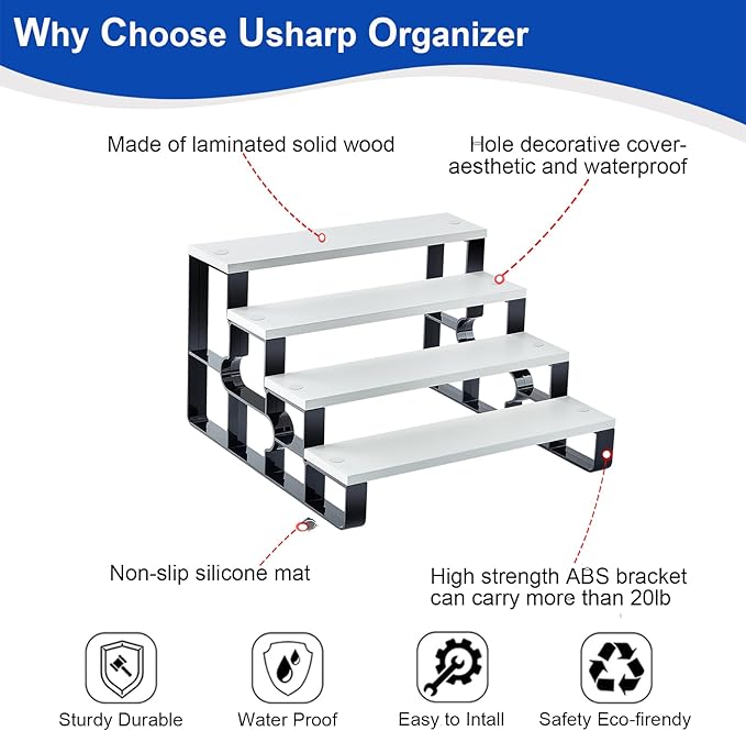 4Tier Makeup Organizers,Bathroom Organizer,Perfume Organizer for Dresser,Cologne Stand for Women,Wood Display Riser Stand for Vanity,Bedroom,Dressing(White-Width=14")
