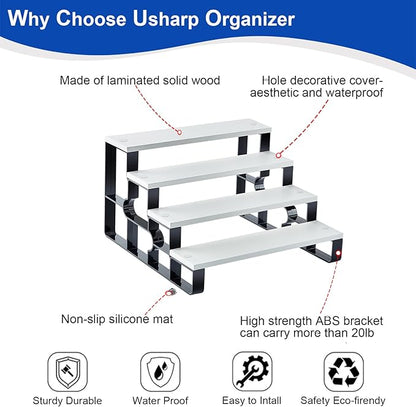 4Tier Makeup Organizers,Bathroom Organizer,Perfume Organizer for Dresser,Cologne Stand for Women,Wood Display Riser Stand for Vanity,Bedroom,Dressing(White-Width=14")