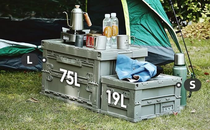 SHIMOYAMA PP Lidded Home Storage Box, 19L/5Gal, Foldable Storage Drinks Bin, Bedroom and Camping Organize Container, Celadon Green