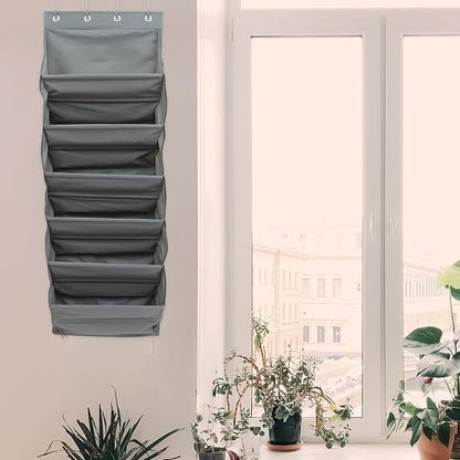 Gray 6-layer Fabric Wall Hanging Storage Pouch Multi-function over Door Shoe Organizer Large Capacity Household Sundries Bag for Closet and Entryway