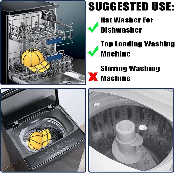 INVODA Hat Washer Cage Washer for Washing Machine Hat Cleaner for Baseball Cap Dishwasher Hat Rack Protector Organizer for Flat & Curved Hat (Black)