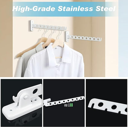 Alise Clothes Drying Rack Wall Mounted Coat Hanger, Foldable Hangers Rack Clothes Hook Closet Storage Organizer, Swivel Space Saving Clothes Hanger Rack for Bedroom Bathroom Laundry,White