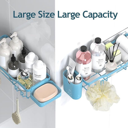 NESOMI Shower Caddy Adhesive Shower Organizer 7-Pack, Rustproof Stainless Steel Bathroom Shelves, Large Capacity No-Drill Rack Storage Accessories with Soap Dish Toothbrush Holder Hooks