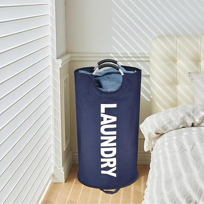 Maxsilan 90L Large Laundry Basket, Freestanding Tall Clothes Hamper, Collapsible Laundry Bag, Dark Blue