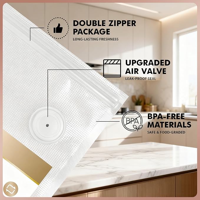 Reusable Vacuum Sealer Bags for Food: 20Pcs (10.24 * 11.02in) BPA-Free Vacuum Seal Bags & 5 Seal Clips, Plastic Clear Freezer Safe Vacuum Food Storage Bags, Microwaveable Zipper Bags for Kitchen