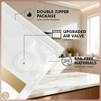 Reusable Vacuum Sealer Bags for Food: 20Pcs (10.24 * 11.02in) BPA-Free Vacuum Seal Bags & 5 Seal Clips, Plastic Clear Freezer Safe Vacuum Food Storage Bags, Microwaveable Zipper Bags for Kitchen