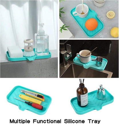MicoYang Silicone Bathroom Soap Dishes with Drain Spout-Bathroom and Kitchen Sink Organizer,Sponge Holder,Dish Soap Tray,Perfect for Dispenser,Scrubber,Bottle,Cup on Sink or Counter-Mint 9.6"×5.3"