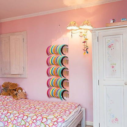 Tudomro Hanging Headband Holder for Girls Felt Hair Accessories Organizer with 60 Elastic Bands Bow Hanger for Girls Hair Bows Without Headbands(Pink,Plain Style)