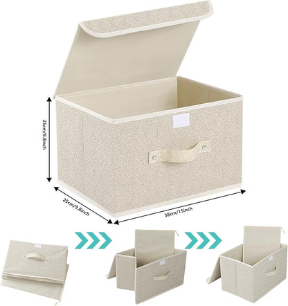 Fabric Storage Bins Cube Organizers with Flip-Top Lid and Handles,Storage Boxes for Organizing Home,Office,and Closet,Grey and Beige,3 Pack 15 x 9.8 x 9.8 in