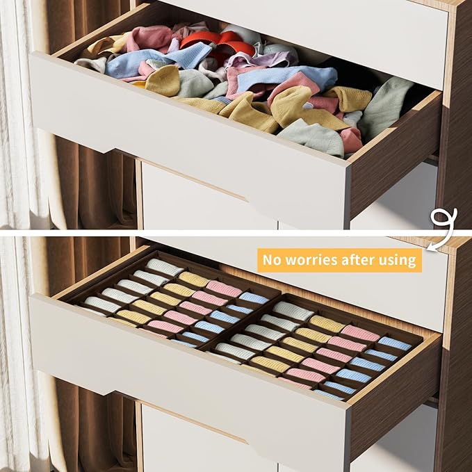 Joyoldelf Sock Organizer Drawer Organizer - 2 Packs Underwear Organizer, 24 Cells Collapsible Closet Organizers and Storage Sock Holders Organizers for Storing Socks, Ties, Belts (Brown), LF001Brown