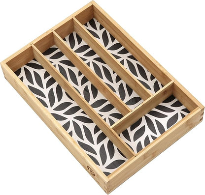 Pristine Bamboo Kitchen Drawer Organizer - Silverware & Utensil Organizer, 5-Slot, Geometric Print