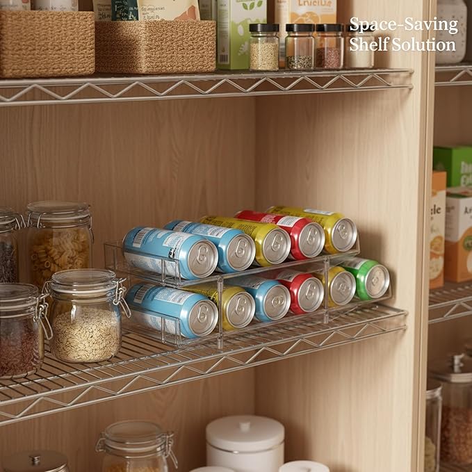 Retractable Can Dispenser, Adjustable Width Sliding Storage Rack for Refrigerator & Pantry, Clear PP Plastic Beverage Organizer