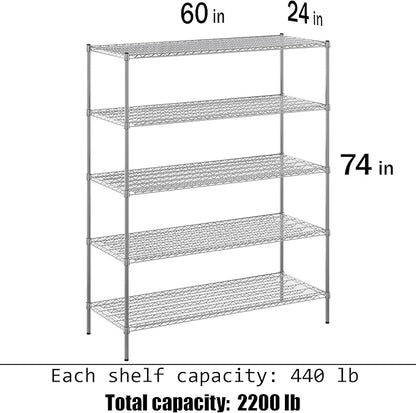 24" Deep x 60" Wide x 74" Height Wire Shelving Kit | 5-Tier | NSF Commercial Storage Rack Unit