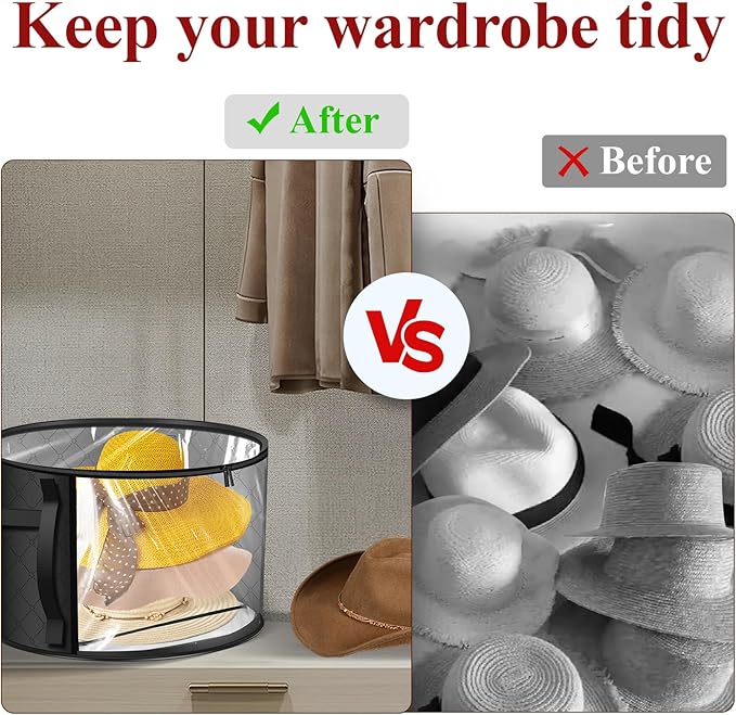 Oversized Clear Hat Storage Bag for Women, Closet Hat Boxes Organizer Bag with Dustproof Lids, Holds up to 7 Caps Cowboy Hat Organizer for Closet, Hat Carrier Case for Travel (Grey)