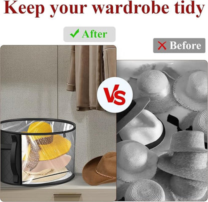 Oversized Clear Hat Storage Bag for Women, Closet Hat Boxes Organizer Bag with Dustproof Lids, Holds up to 7 Caps Cowboy Hat Organizer for Closet, Hat Carrier Case for Travel (Grey)