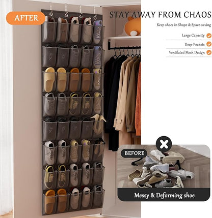 homyfort Over the Door Shoe Organizer, 40 Large Breathable Mesh Pocket,Space Saving Hanging Shoe Rack,Shoe Storage Holder for Entryway Bedroom Closet
