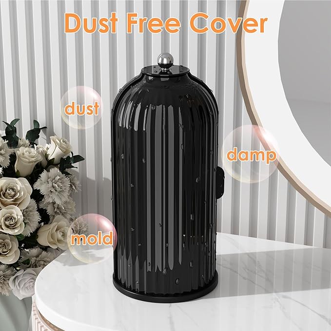YOOLENS Makeup Brush Holder with Lid 360 Rotating Clear Dustproof Make Up Organizers for Vanity Bathroom Countertop, All Black
