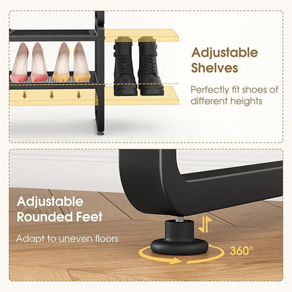 SAYZH Expandable Shoe Rack for Closet, Adjustable Metal Shoe Organizer with Sturdy Mesh Shelves for Boots & Heels, Stackable Shoe Storage for Entryway, Garage, Small Spaces (Black, 4-Tier)