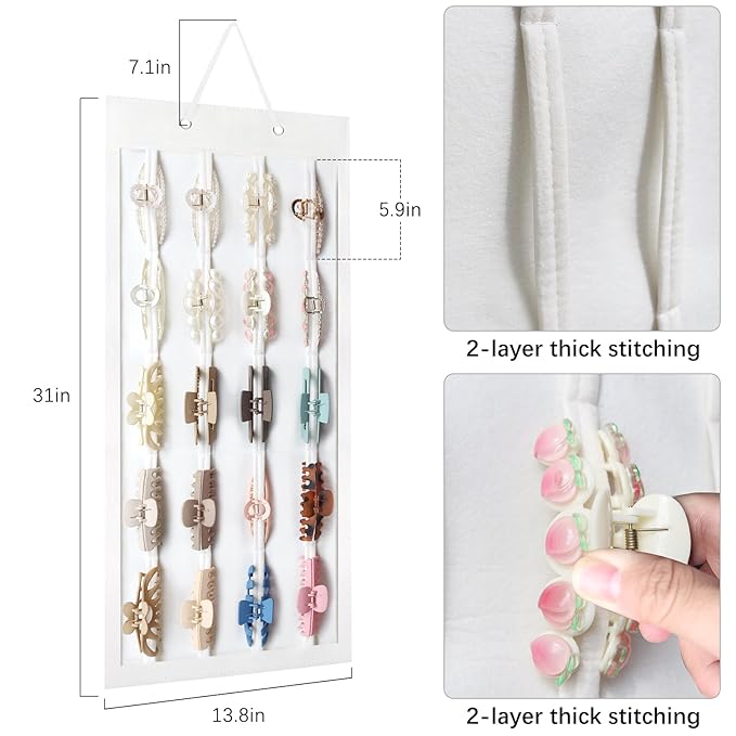 SMUK Hair Claw Clip Holder for Girls, Hanging Claw Clips Storage Organizer for Women, Hair Clip Stand Holder for Wall, Door, Closet, Big Claw Clip Display for Teen Girls