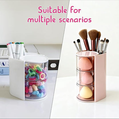 Hair Accessories Organizer & Hair Brush Holder, 3-Tier Clear Hair Accessory Organizer Rotatable Small Jewelry Box for Clip Earring Necklaces, Bows & Brushes The Latest Gift for A Girl. white