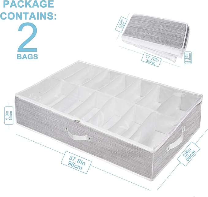 Shoe Organizer Under Bed,Underbed Shoe Storage Boxes Bins,Sturdy Organizador De Zapatos,Extra Large Zapateras Organizer for Closet,Men Women Kids Shoes,High Heels,Short Boots,Sneakers,White,Set of 2