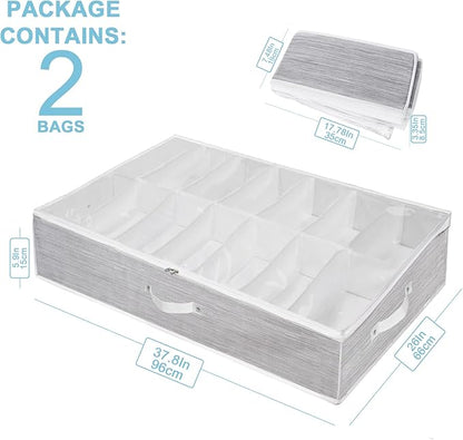 Shoe Organizer Under Bed,Underbed Shoe Storage Boxes Bins,Sturdy Organizador De Zapatos,Extra Large Zapateras Organizer for Closet,Men Women Kids Shoes,High Heels,Short Boots,Sneakers,White,Set of 2