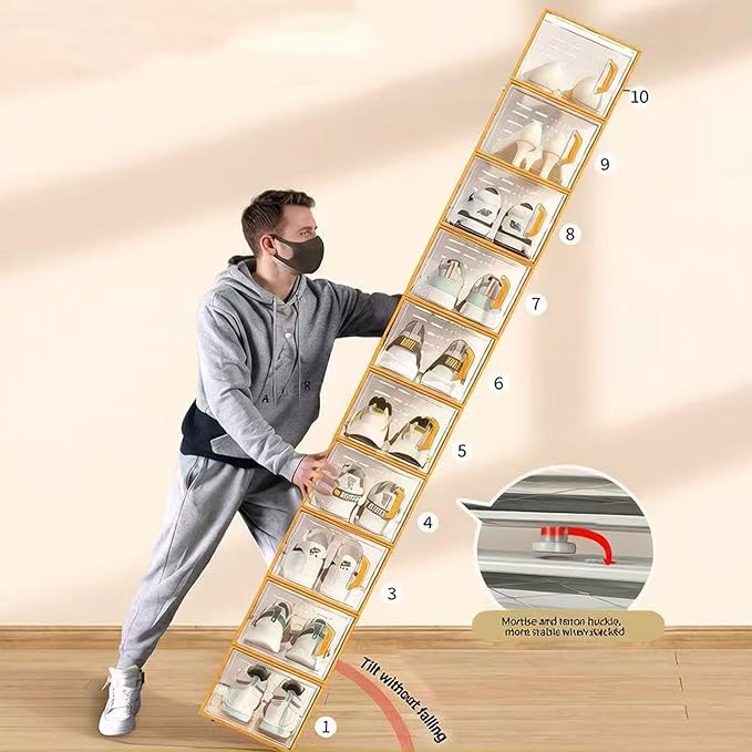 Clear Stackable Foldable Plastic Shoe Storage Boxes, 15 Pack Shoe Rack Shoe Organizer Space‑Saving Shoe Container for Closet Wardrobe Bedroom Entryway