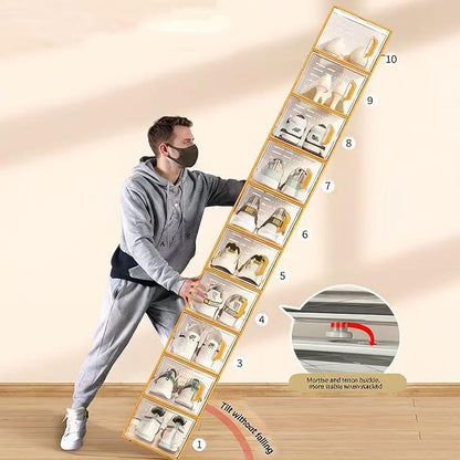 Clear Stackable Foldable Plastic Shoe Storage Boxes, 15 Pack Shoe Rack Shoe Organizer Space‑Saving Shoe Container for Closet Wardrobe Bedroom Entryway