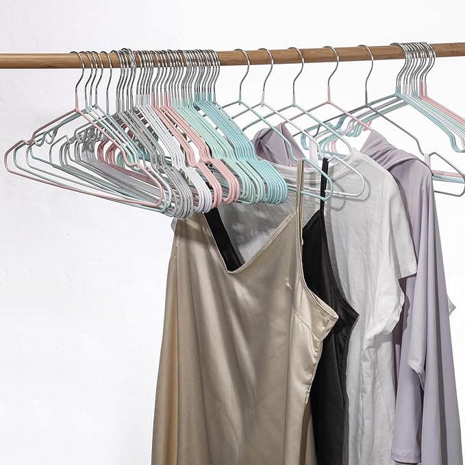 Wesiti 100 Pcs Metal Wire Non Slip Hangers for Clothes Space Saving Hanger Strong 15.7 in Triangle Clothes Coat Suit Bridal Boutique Dress for Closet Dorm Rack(Gray)