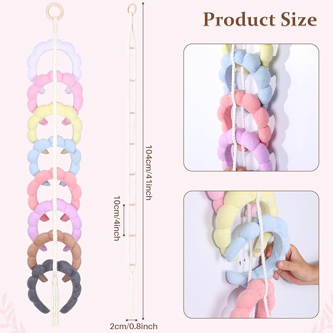 3 PCS Headband Holder Organizer for Girl,Hanging Hairband Storage for Women,Beige Hair Hoop Display Hair Accessories Organizer Bedroom College Dorm Decor(Beige Beads)