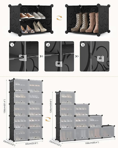 Mondeer Shoe Rack, Plastic Shoe Cabinet, 10 Levels, Shoe Rack Organiser Holds 40 Pairs of Shoes, Space Saving, for Hallway, Bedroom, Living Room, Entrance (Black)
