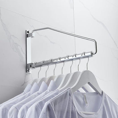 NEWRAIN Laundry Hanger, Wall Mounted Clothes Hanger with Swing Arm Holder Brass Hanging Drying Rack Space Saver,Chrome