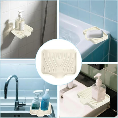 2 Pack Silicone Soap Dish with Drain, Self Draining Bar Soap Holder for Shower, Silicone Dish Soap Tray, Bathroom and Kitchen Sink Organizer, Beige