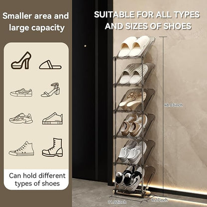 YYW Narrow Shoe Rack Vertical Shoes Rack for Entryway Corner Shoe Storage Organizer for Small Spaces Transparently Tall Slim Shoe Shelf for Front Door Entrance Living Room Grey 6 Layers